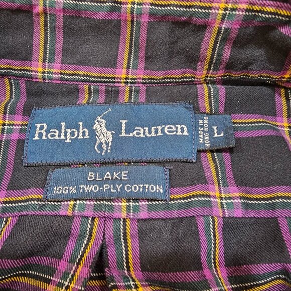 Men's Ralph Lauren Blake Plaid‎ Button Down Shirt Size L Purple Pony - Picture 6 of 7